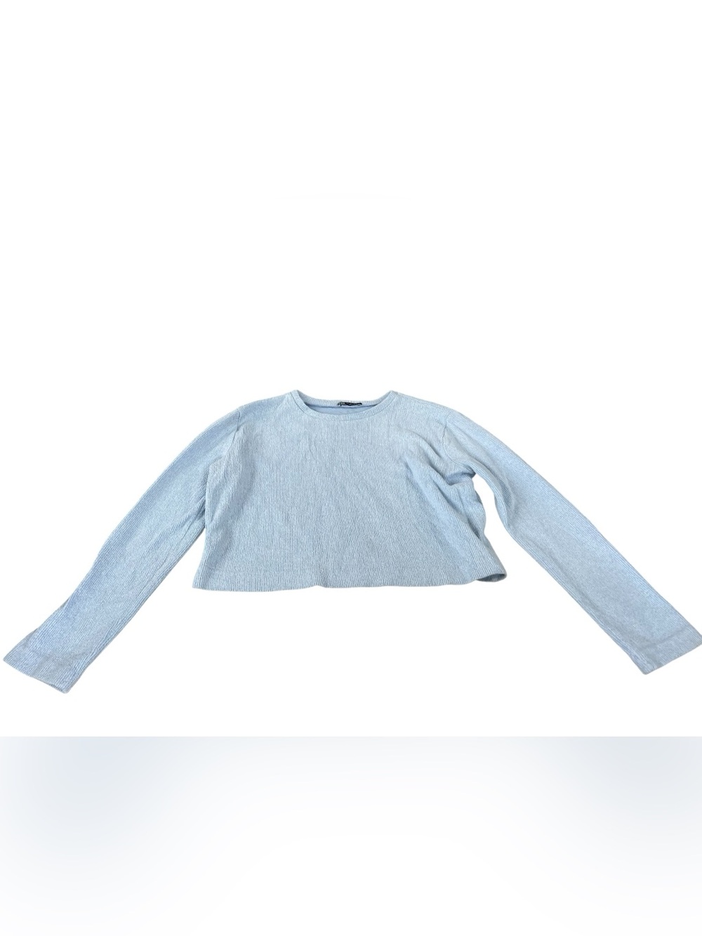 Zara Pale Blue Ribbed Crewneck Crop Top